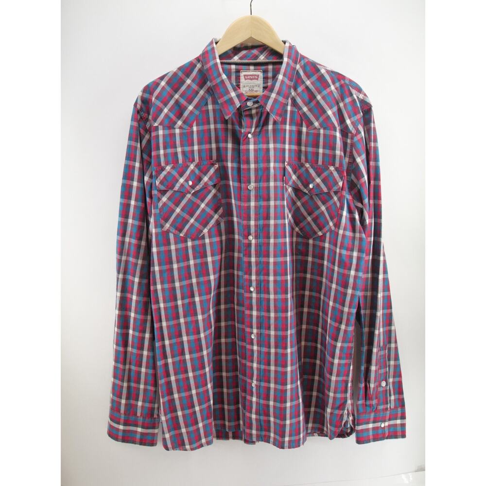 Levis Western Pearl Snap SHORT SLEEVE BUTTON UP SHIRT‎ 2XL XXL Modern Fit